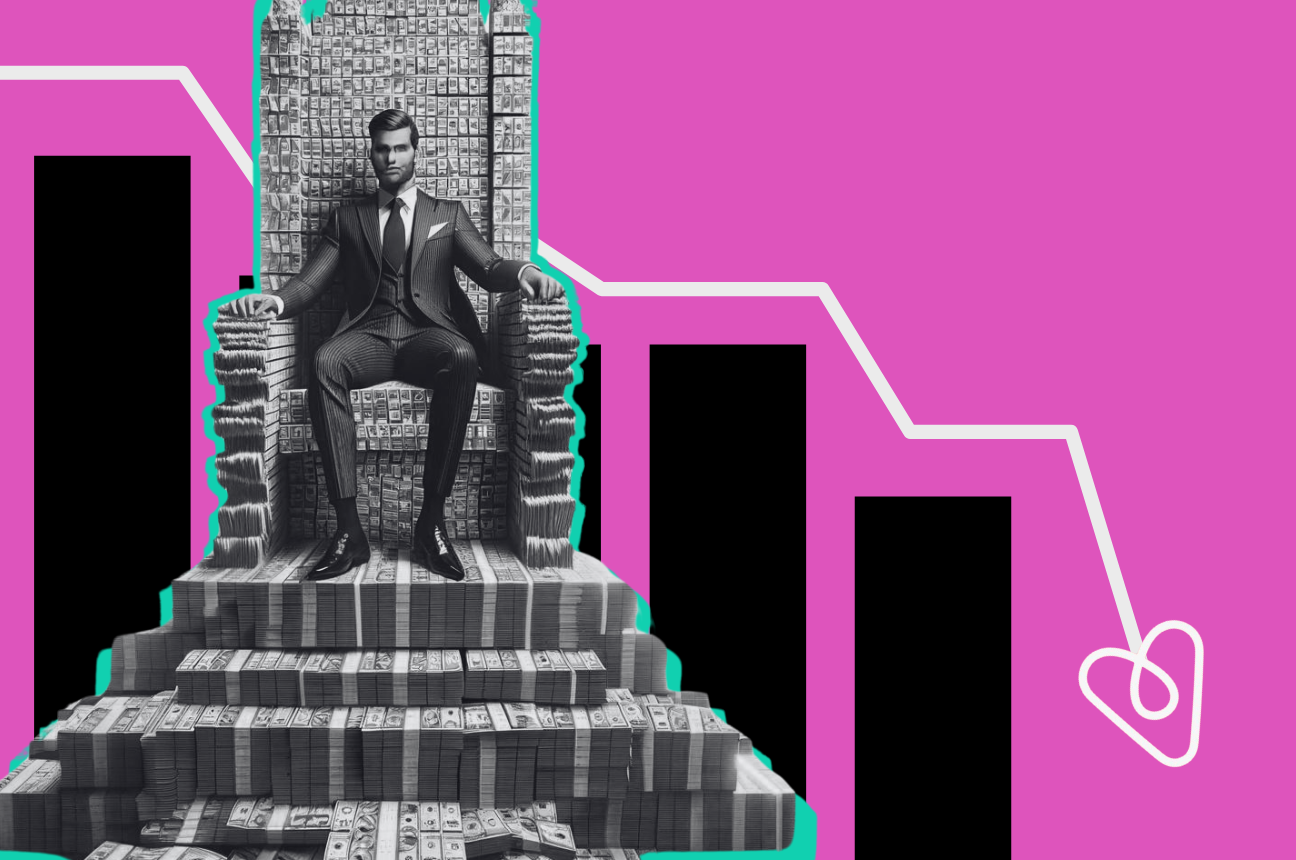 A CEO sitting on a throne of money, a downward graph signifying the declining job market, and the AirBNB logo for the arrow, all representing various stories in our Recruitment Marketing Roundup.